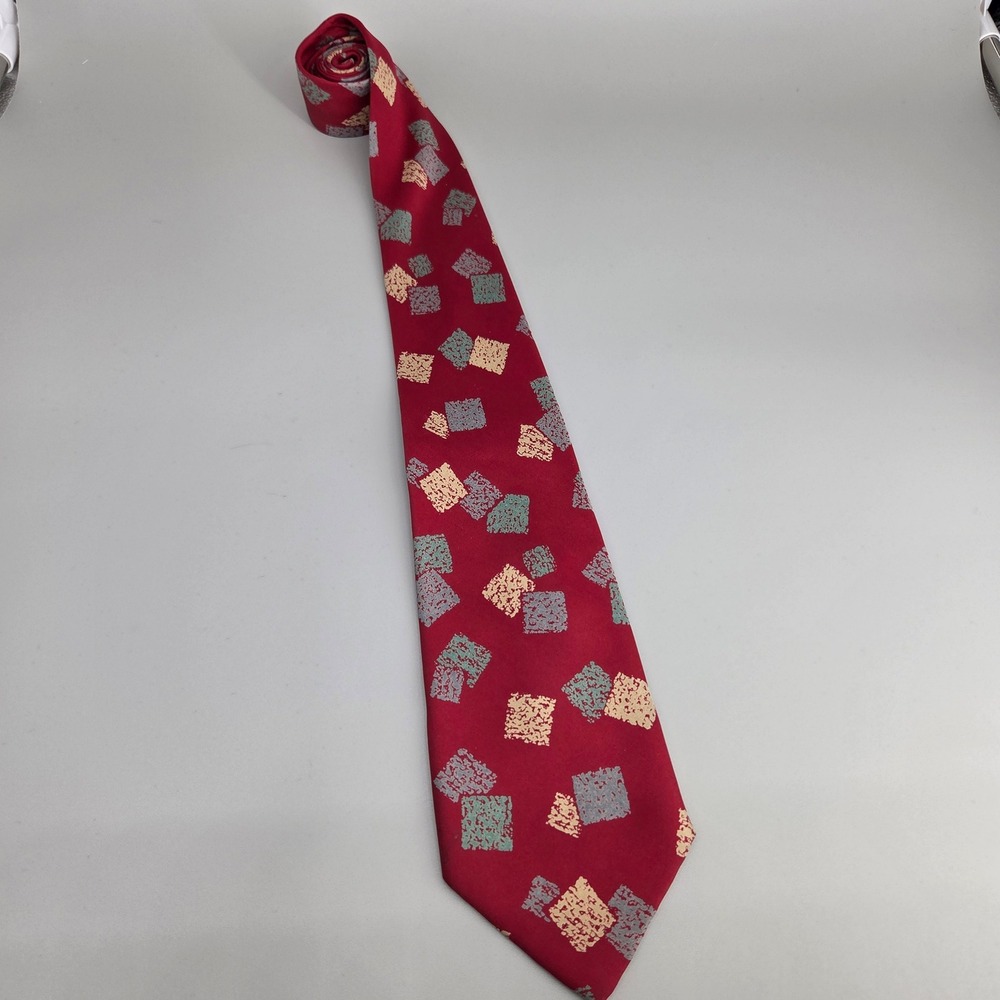 Paco Rabanne Necktie Men Red Geometric Square Silk Hand‎ Made Italy Designer